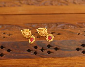 Designer gold plated temple earrings 2