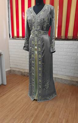 Black inner light gold color Full Sleeves Handmade Moroccan Kaftan 1