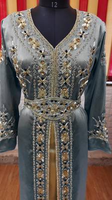 Black inner light gold color Full Sleeves Handmade Moroccan Kaftan 2