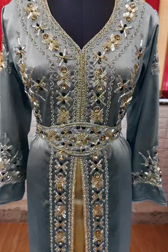 Black inner light gold color Full Sleeves Handmade Moroccan Kaftan