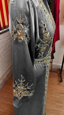 Black inner light gold color Full Sleeves Handmade Moroccan Kaftan 3