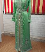 Dark Green inner light gold color luxurious Full Sleeves Handmade Moroccan Kaftan.