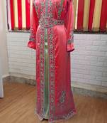 Maroon inner light gold color luxurious Full Sleeves Handmade Moroccan Kaftan.