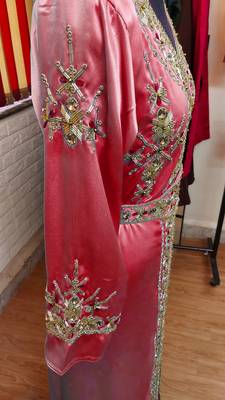 Maroon inner light gold color Full Sleeves Handmade Moroccan Kaftan 3