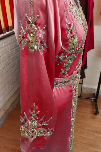 Maroon inner light gold color Full Sleeves Handmade Moroccan Kaftan