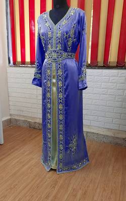 Navy Blue inner light gold color Full Sleeves Handmade Moroccan Kaftan 1