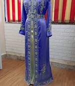 Navy Blue inner light gold color luxurious Full Sleeves Handmade Moroccan Kaftan.