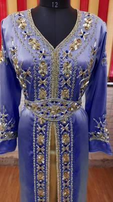 Navy Blue inner light gold color Full Sleeves Handmade Moroccan Kaftan 2