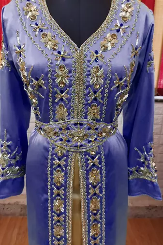 Navy Blue inner light gold color Full Sleeves Handmade Moroccan Kaftan