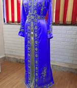 Royal Blue inner light gold color luxurious Full Sleeves Handmade Moroccan Kaftan.