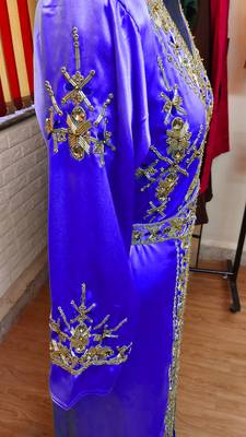 Royal Blue inner light gold color Full Sleeves Handmade Moroccan Kaftan 3