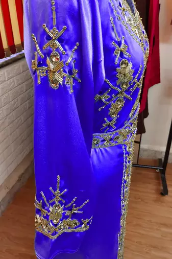 Royal Blue inner light gold color Full Sleeves Handmade Moroccan Kaftan