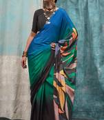 Multicolor Crepe Digital Print Saree With Blouse