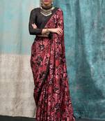 Black Crepe Digital Print Saree With Blouse