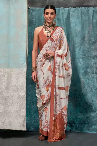 Offwhite Crepe Digital Print Saree With Blouse