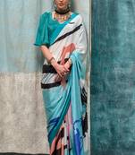 Multicolor Crepe Digital Print Saree With Blouse