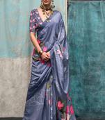 Steelgrey Crepe Digital Print Saree With Blouse