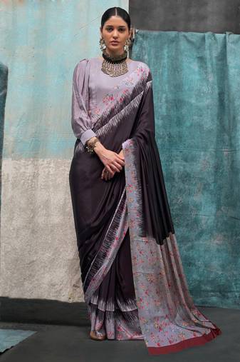 Darkwine Crepe Digital Print Saree With Blouse
