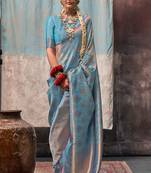 Sky Blue Handloom Silk Jacquard Woven Saree With Blouse