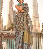 Grey Tissue Silk Printed Saree With Blouse
