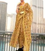 Mustard Tissue Silk Printed Saree With Blouse