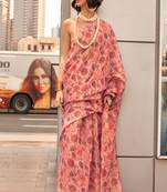 Pink Tissue Silk Printed Saree With Blouse