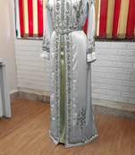 White inner light gold color luxurious Full Sleeves Handmade Moroccan Kaftan.