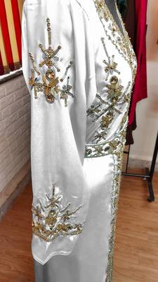 White inner light gold color Full Sleeves Handmade Moroccan Kaftan 3