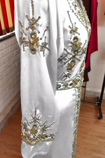 White inner light gold color Full Sleeves Handmade Moroccan Kaftan