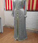 Grey inner light gold color luxurious Full Sleeves Handmade Moroccan Kaftan.