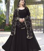 Black Georgette Maxi Gown With Dupatta And Pent