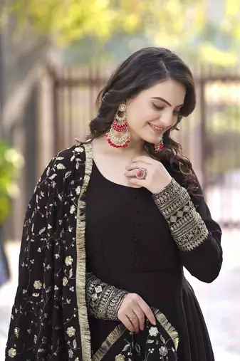 Black Georgette Maxi Gown With Dupatta And Pent