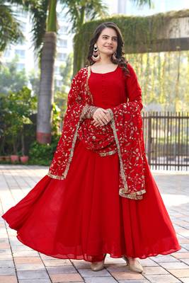 Red Georgette Maxi Gown With Dupatta And Pent 1