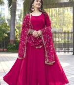 Rani Pink Georgette Maxi Gown With Dupatta And Pent