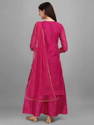 Pink Chanderi Kurti & Palazzo with Sequin Embroidery 5