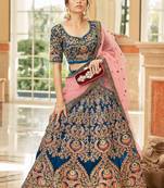  Blue Thread Zari Dori And Sequins Embroidered Velvet Bridal Wear Wedding Lehenga Choli For Bride