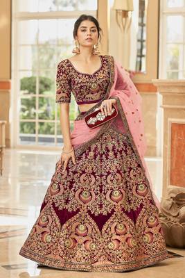 Maroon Thread Zari Dori And Sequins Embroidered Velvet Wedding Wear Bridal Lehenga Choli For Dulhan 1