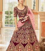 Maroon Thread Zari Dori And Sequins Embroidered Velvet Wedding Wear Bridal Lehenga Choli For Dulhan