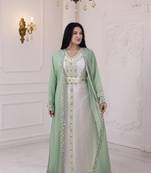 Sea Green And White Zari Embroidered Stone Work Georgette Casual Stitched Wedding Party Wear Dress