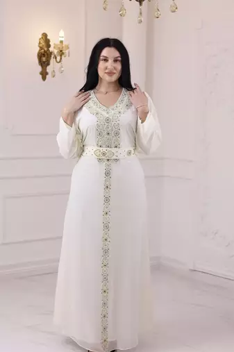 Sea Green And White Zari Embroidered Stone Work Georgette Casual Stitched Wedding Party Wear Dress