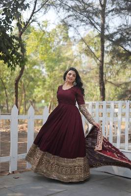 Dark Maroon Cotton Sequin Embroidered Salwar Suit  3