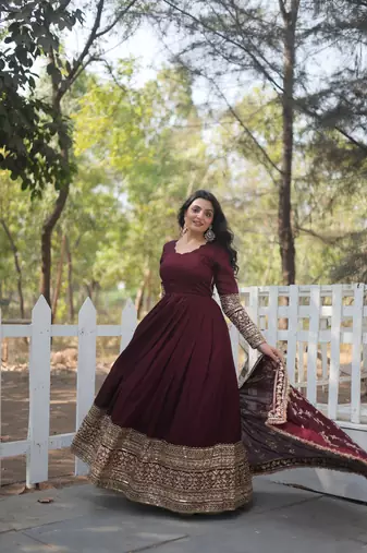Dark Maroon Cotton Sequin Embroidered Salwar Suit 
