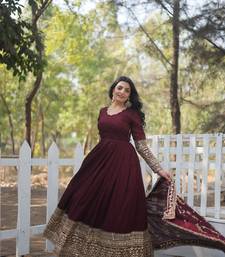 Dark Maroon Cotton Sequin Embroidered Salwar Suit
