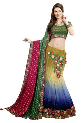 Designer Multi Embroidered Net Unstitched Lehenga 1