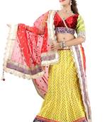 Designer Net Fabric  Red Colored Embroidered Lahenga Choli