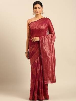 Sangam Prints Magenta Cotton Woven Work Traditional Saree 1