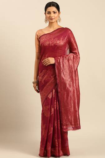 Sangam Prints Magenta Cotton Woven Work Traditional Saree