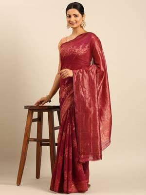 Sangam Prints Magenta Cotton Woven Work Traditional Saree 2