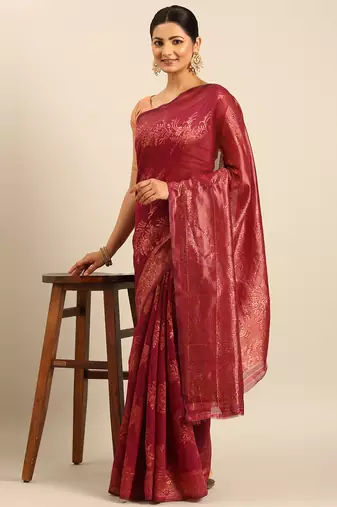Sangam Prints Magenta Cotton Woven Work Traditional Saree