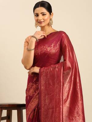 Sangam Prints Magenta Cotton Woven Work Traditional Saree 3